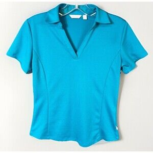 Lady Hagen golf polo women XS teal blue solid classic fit v-neck collar
